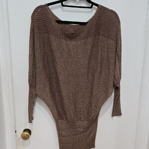 Casting Elegant Metallic Brown With Gold Shimmer Sweater